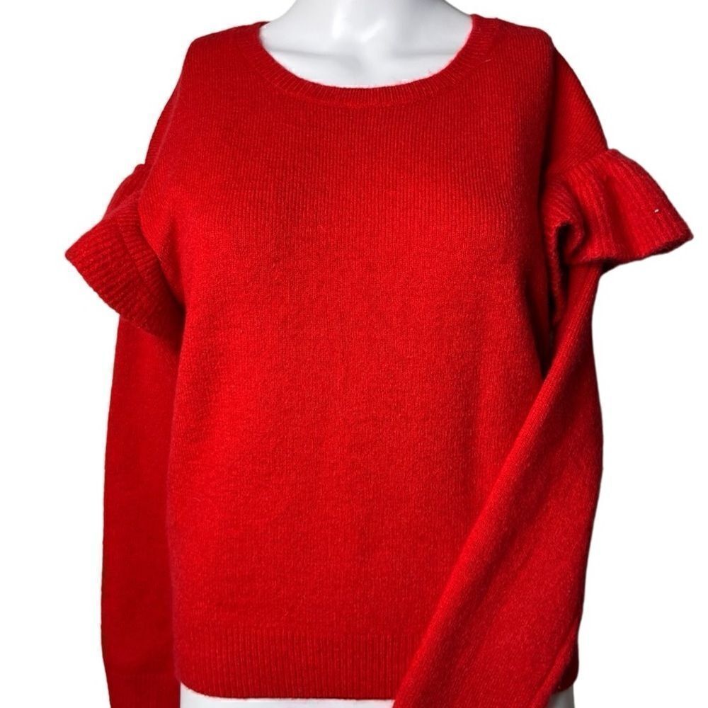 INC Knit Long sleeve Ruffle Sweater Red Size Small